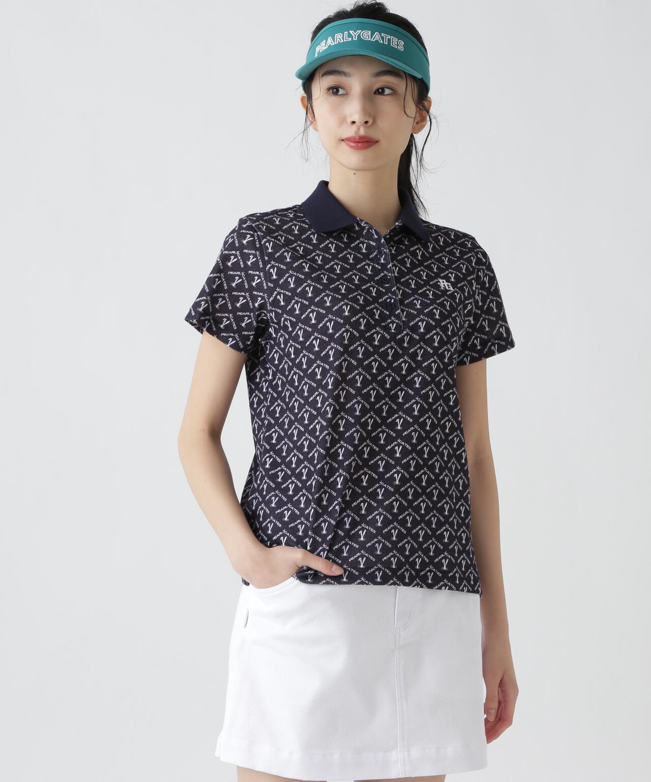 ロゴうさぎアーガイル柄プリント ベアカノコ半袖ポロシャツ