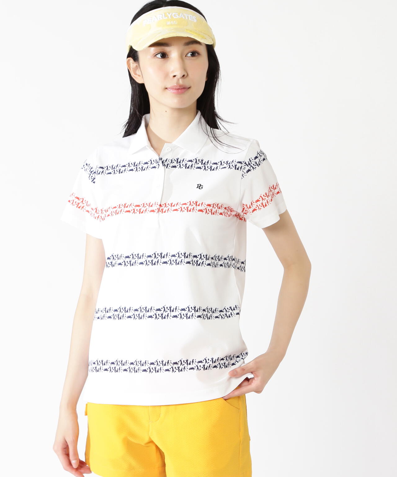 ゴルファーボーダー柄シャークツイル半袖ポロシャツ
