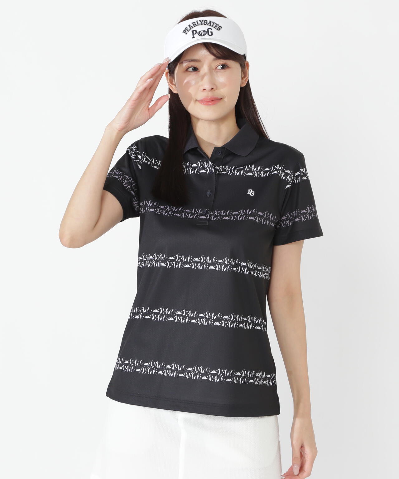 ゴルファーボーダー柄シャークツイル半袖ポロシャツ