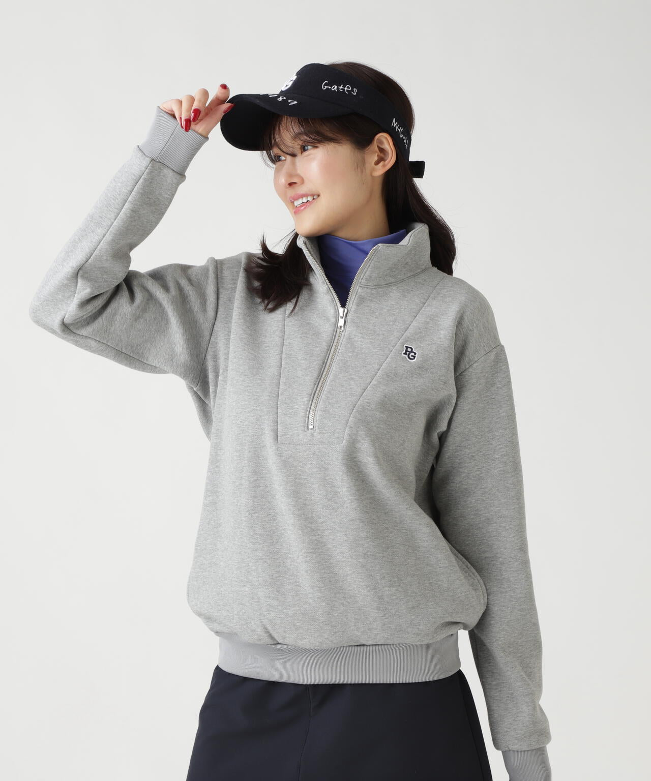 ツイル裏毛スウェットハーフジップアップ