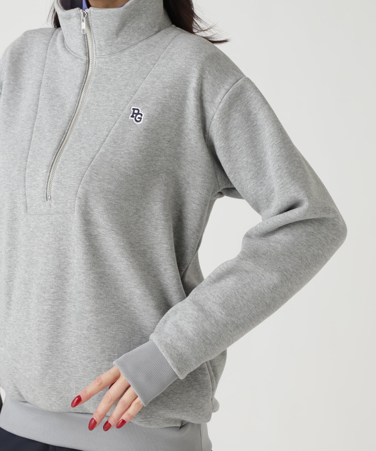 ツイル裏毛スウェットハーフジップアップ