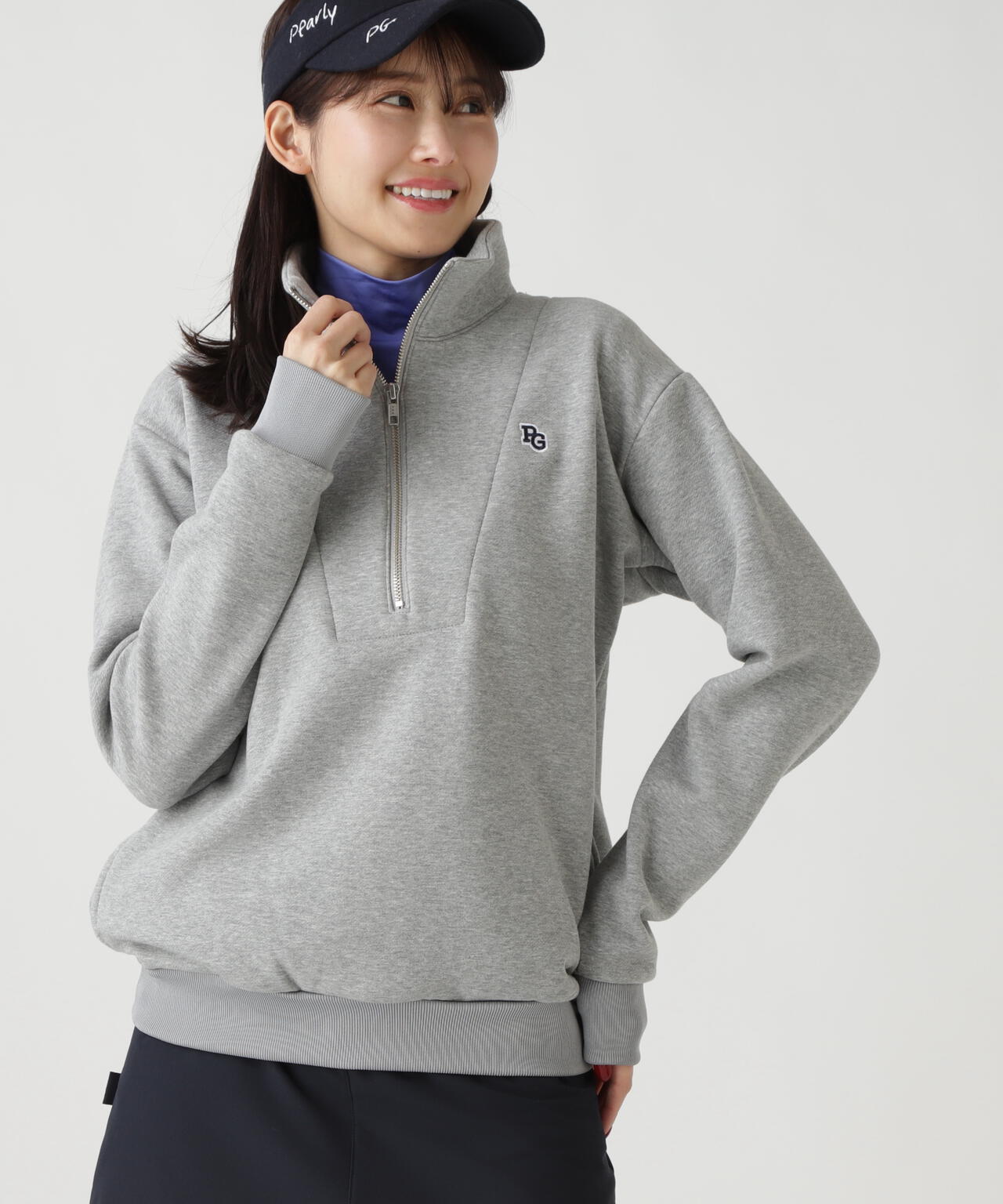 ツイル裏毛スウェットハーフジップアップ