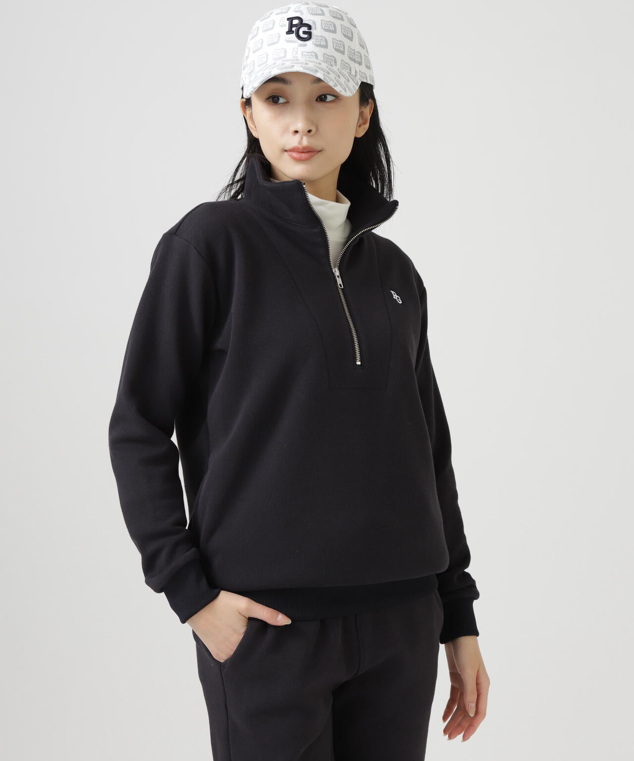 ツイル裏毛スウェットハーフジップアップ