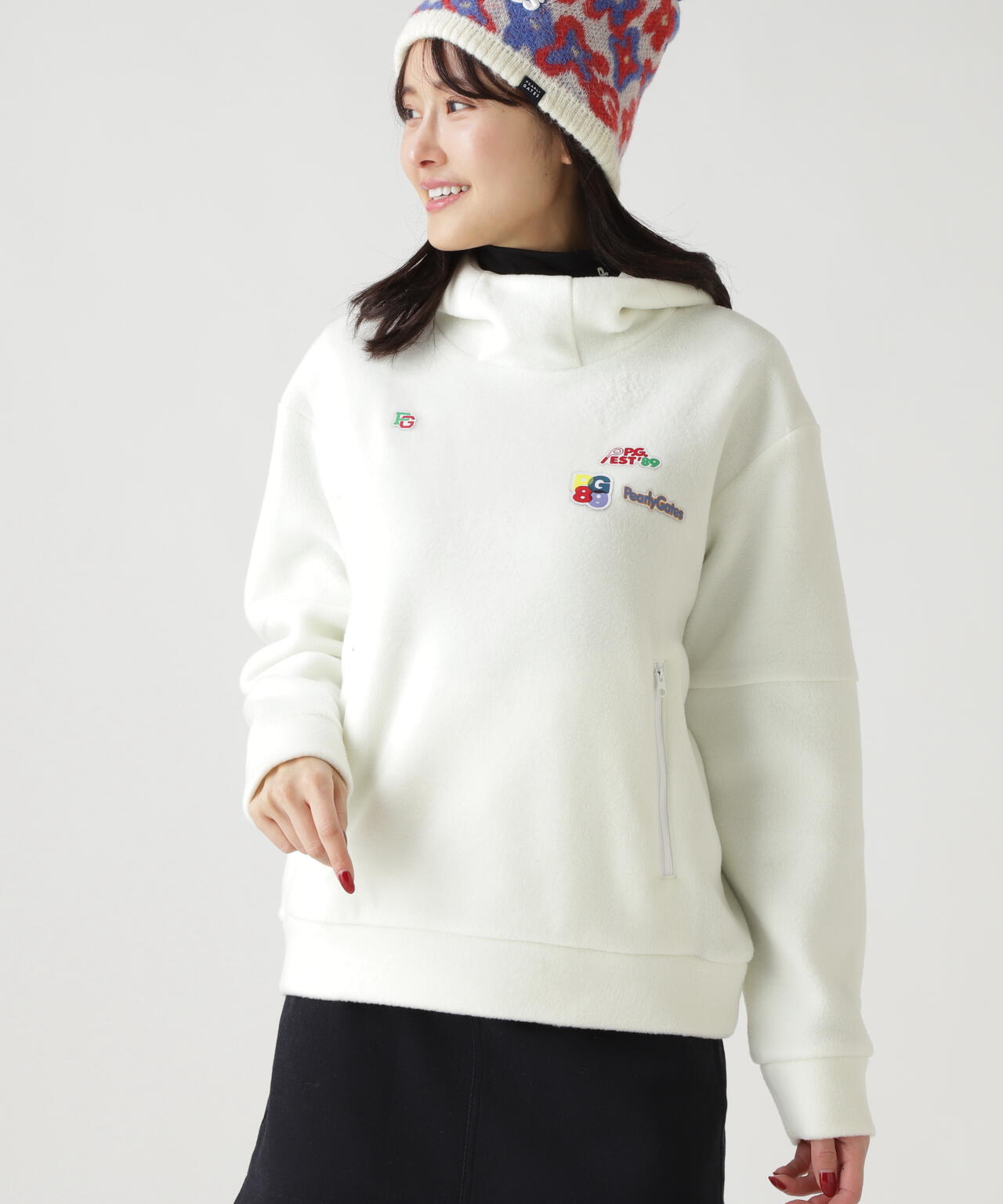 レーヨンブレンドストレッチフリースフーディプルオーバー