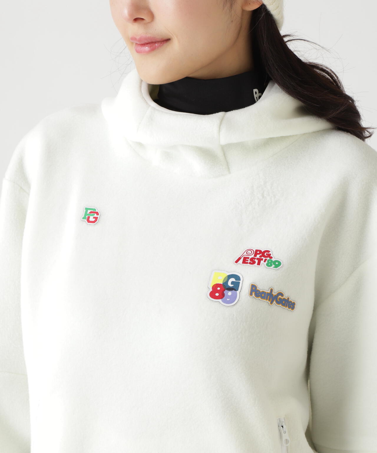 レーヨンブレンドストレッチフリースフーディプルオーバー