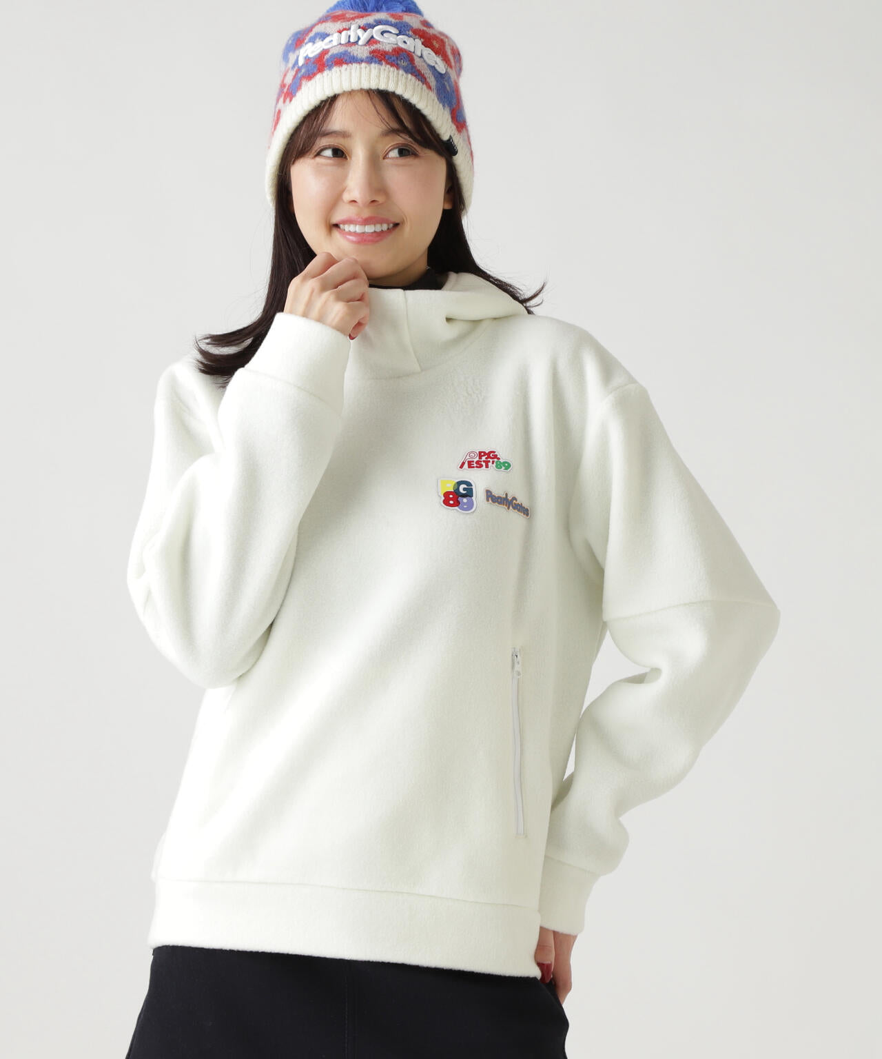 レーヨンブレンドストレッチフリースフーディプルオーバー