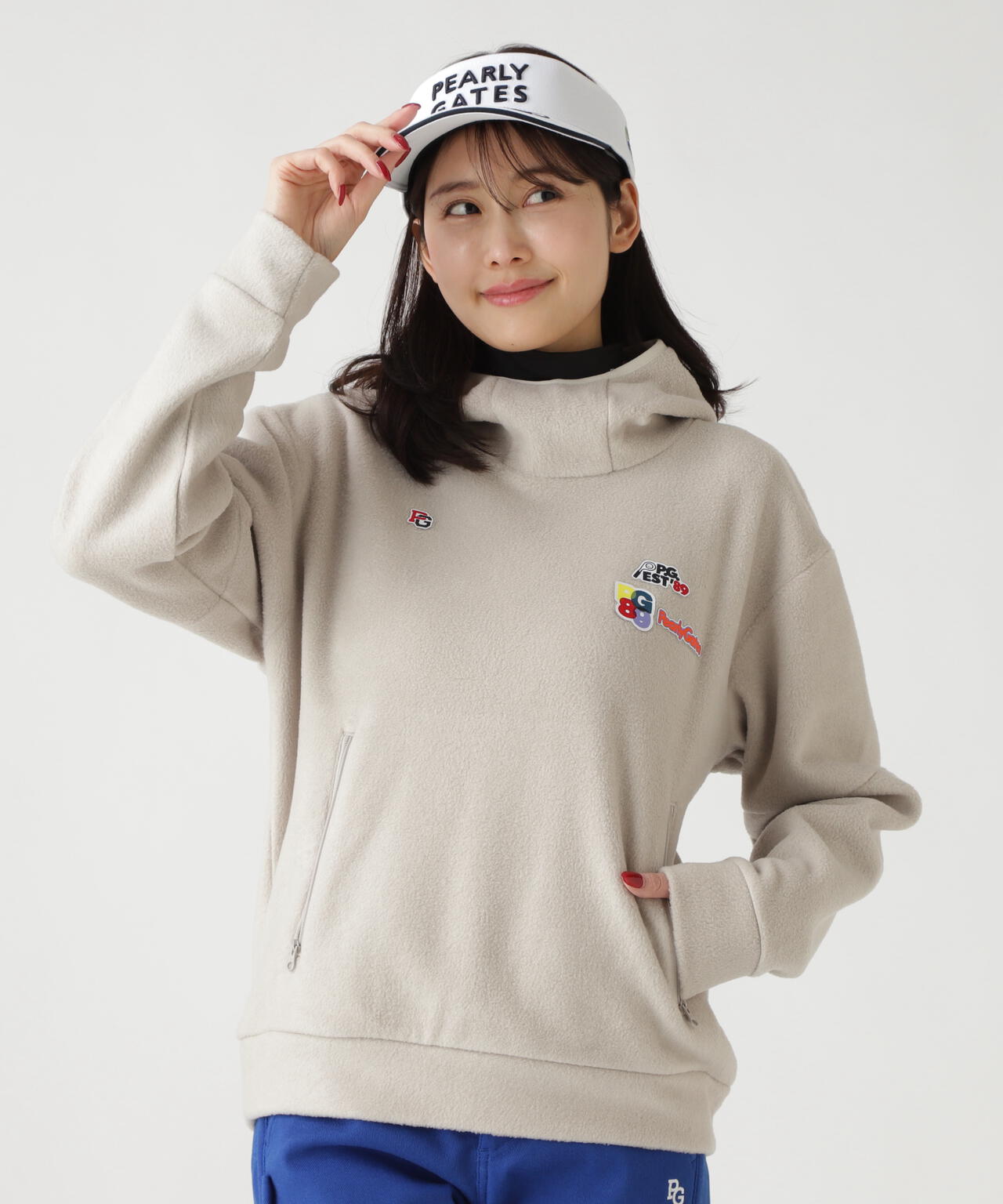 レーヨンブレンドストレッチフリースフーディプルオーバー