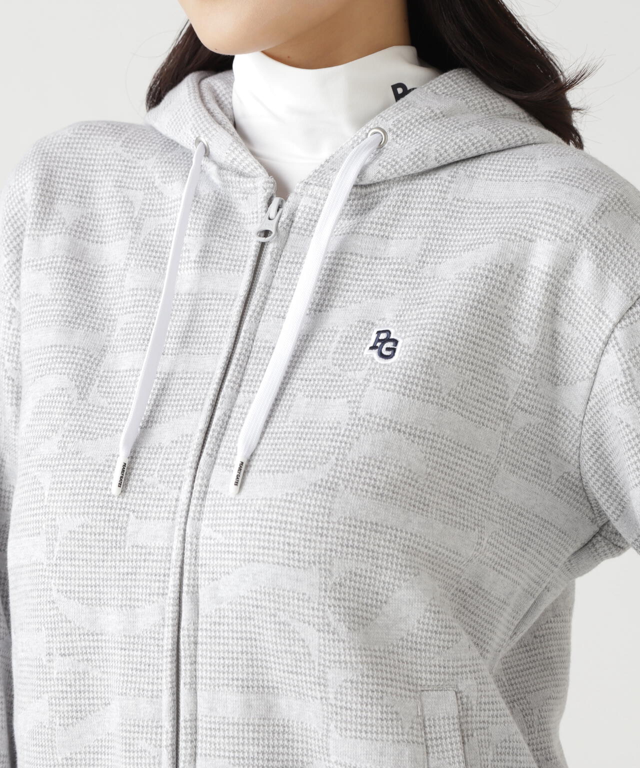 裏毛ストレッチロゴジャガードフルジップフーディジャケット