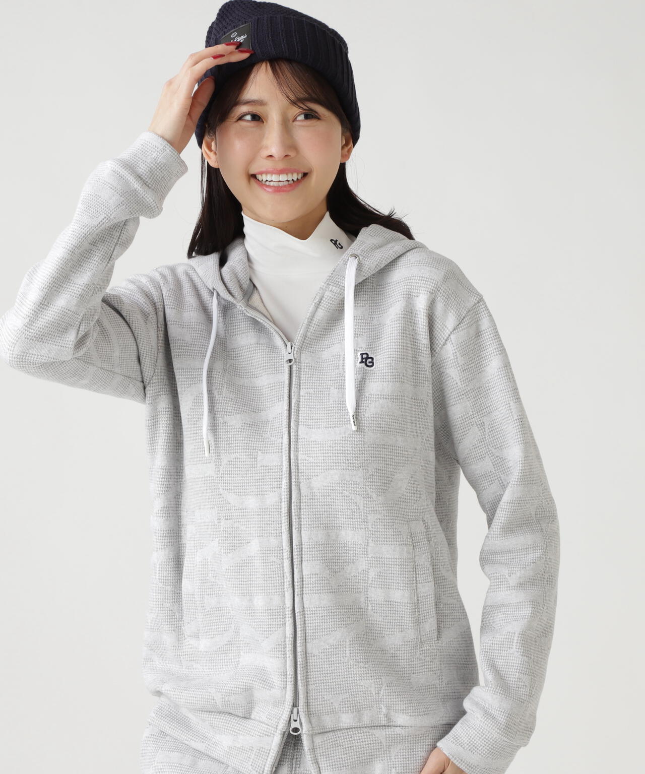 裏毛ストレッチロゴジャガードフルジップフーディジャケット