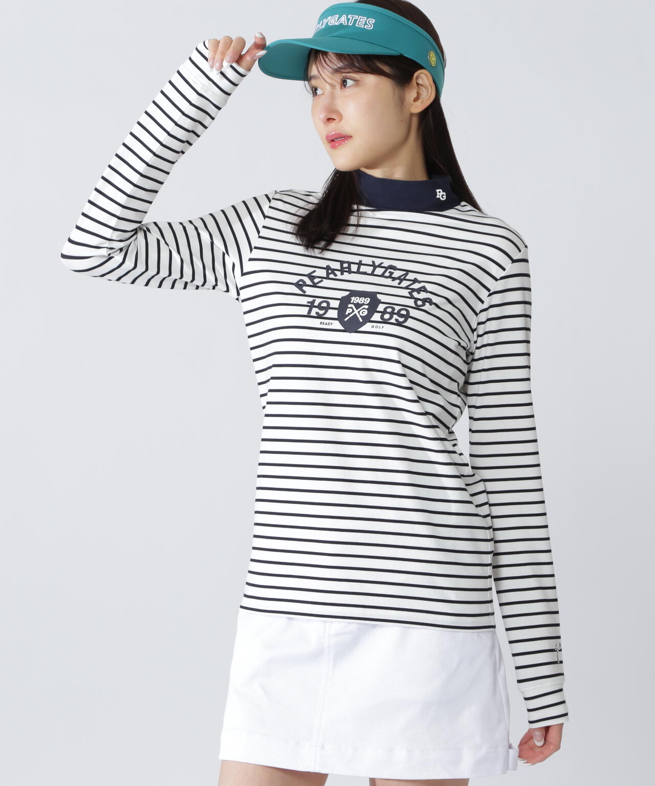 ベアカノコ長袖ハイネックカットソー <ボーダー柄>