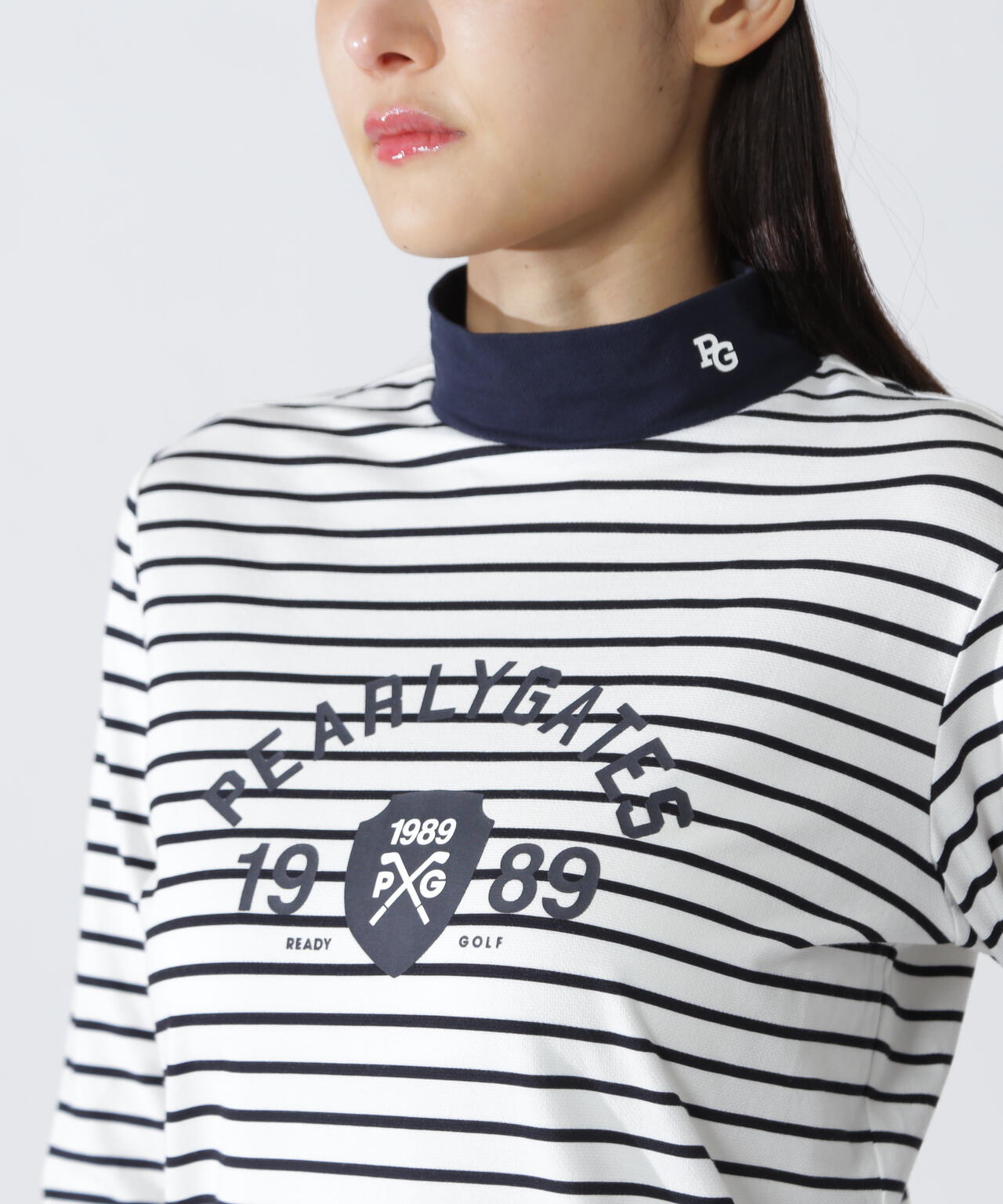 ベアカノコ長袖ハイネックカットソー <ボーダー柄>