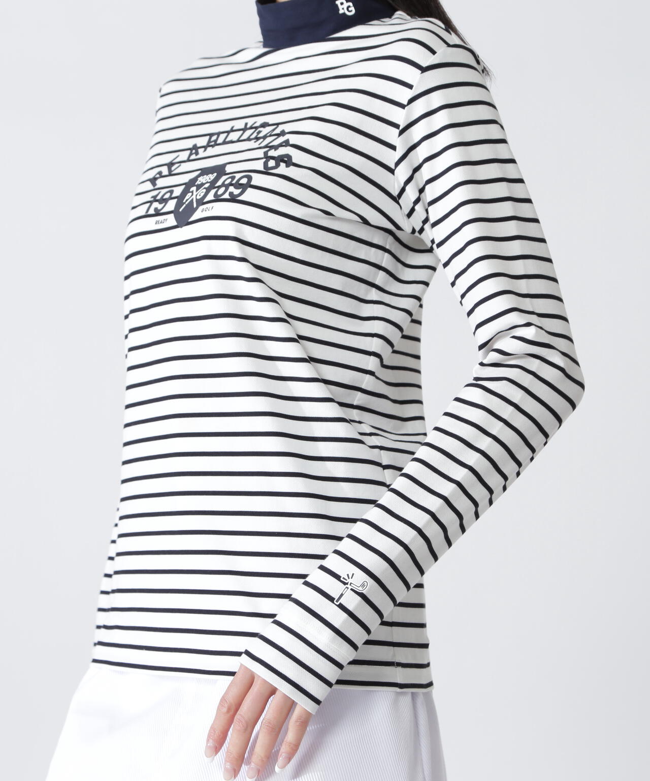 ベアカノコ長袖ハイネックカットソー <ボーダー柄>