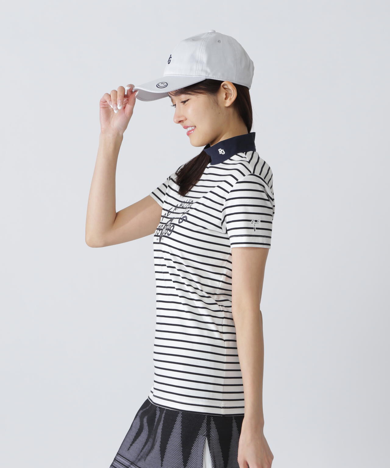 ベアカノコ半袖ハイネックカットソー <ボーダー柄>