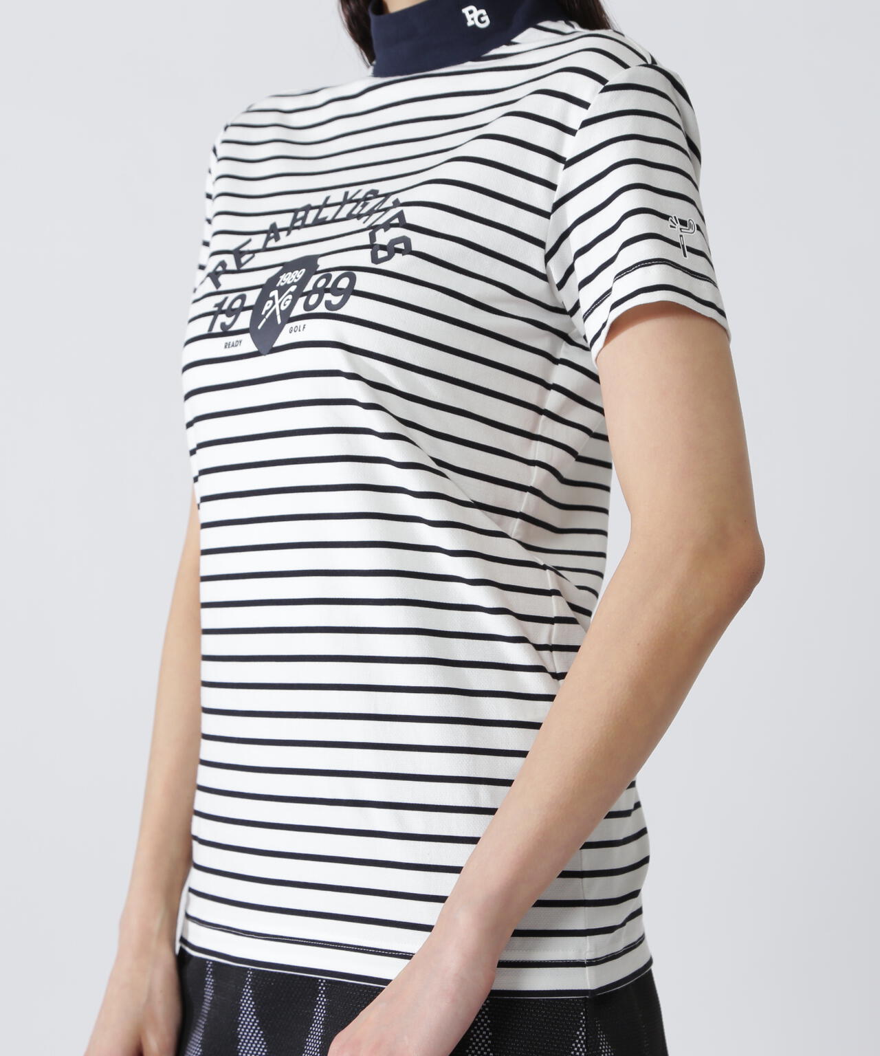 ベアカノコ半袖ハイネックカットソー <ボーダー柄>