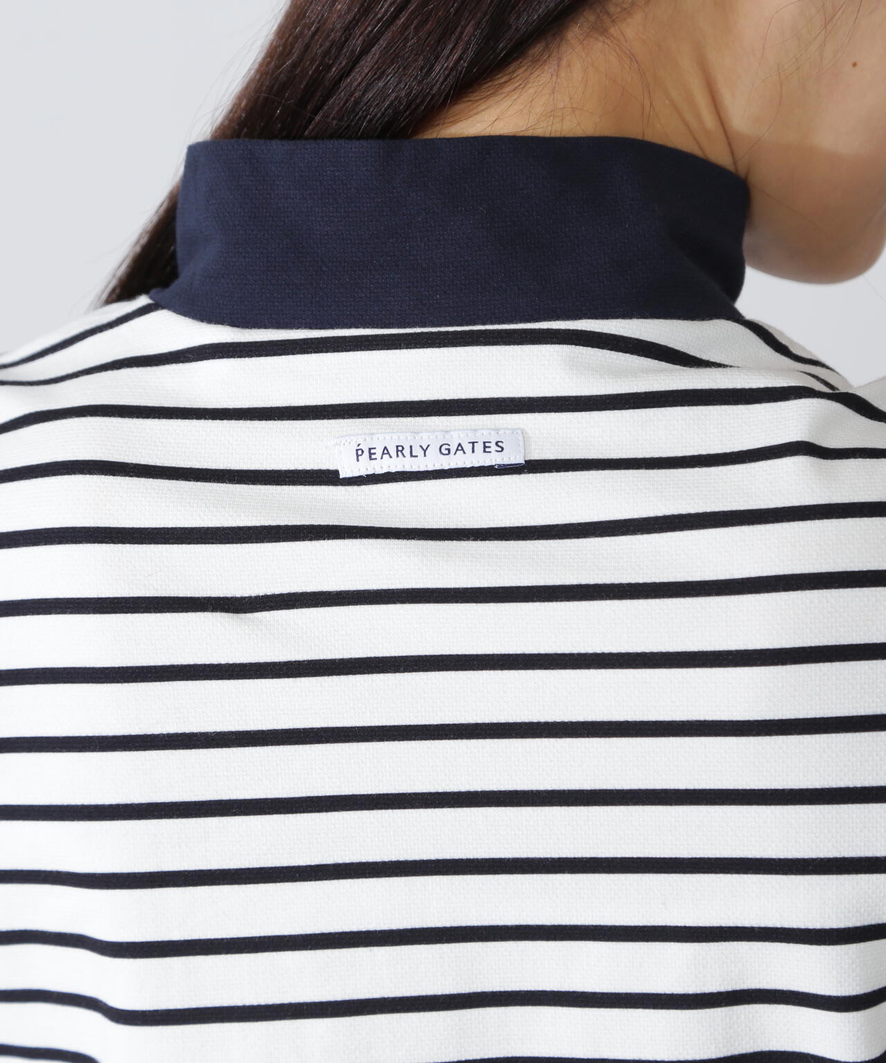 ベアカノコ半袖ハイネックカットソー <ボーダー柄>