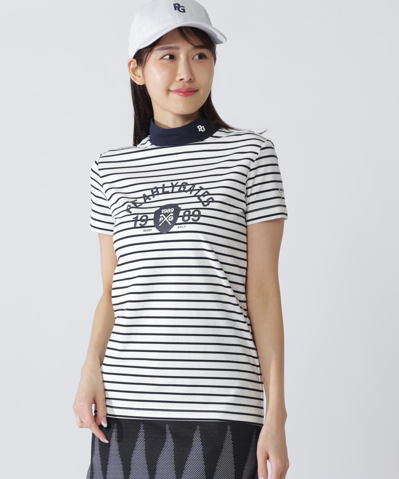 ベアカノコ半袖ハイネックカットソー <ボーダー柄>