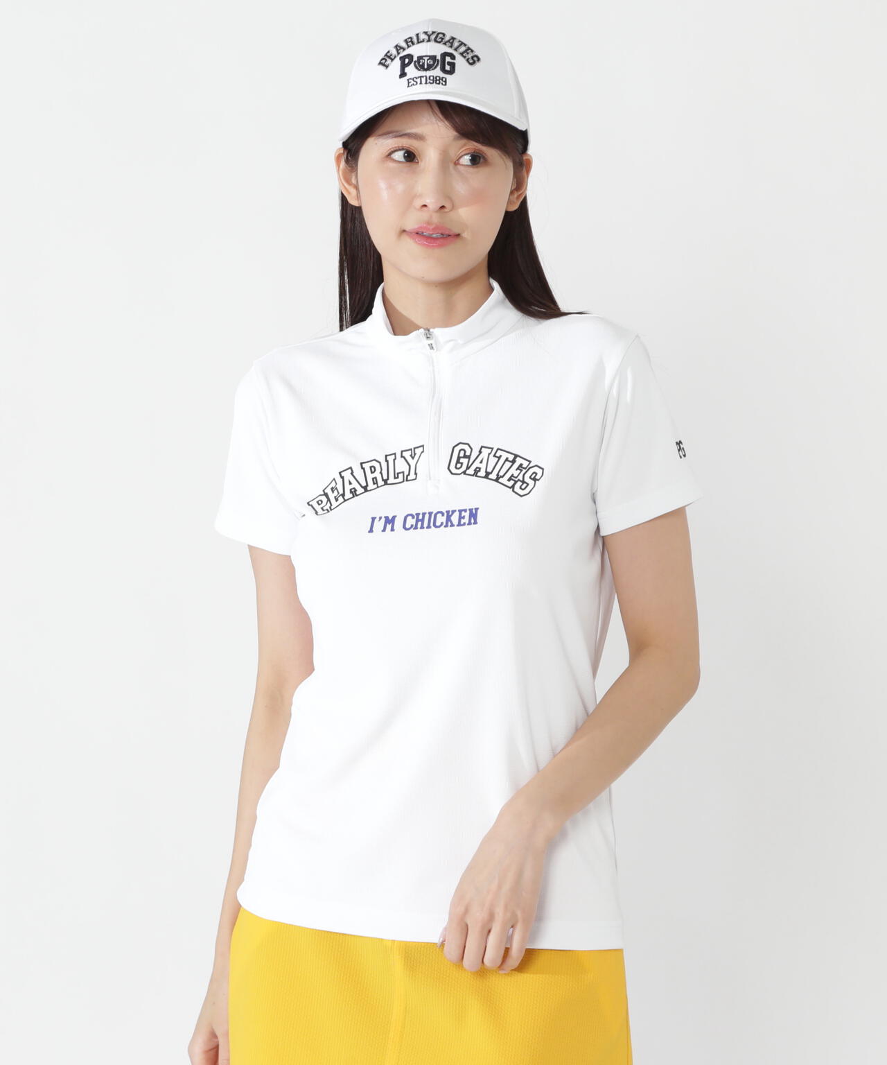 Peメッシュ半袖ハーフジップアップカットソー