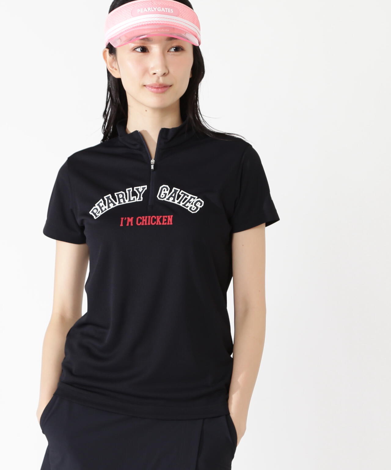 Peメッシュ半袖ハーフジップアップカットソー