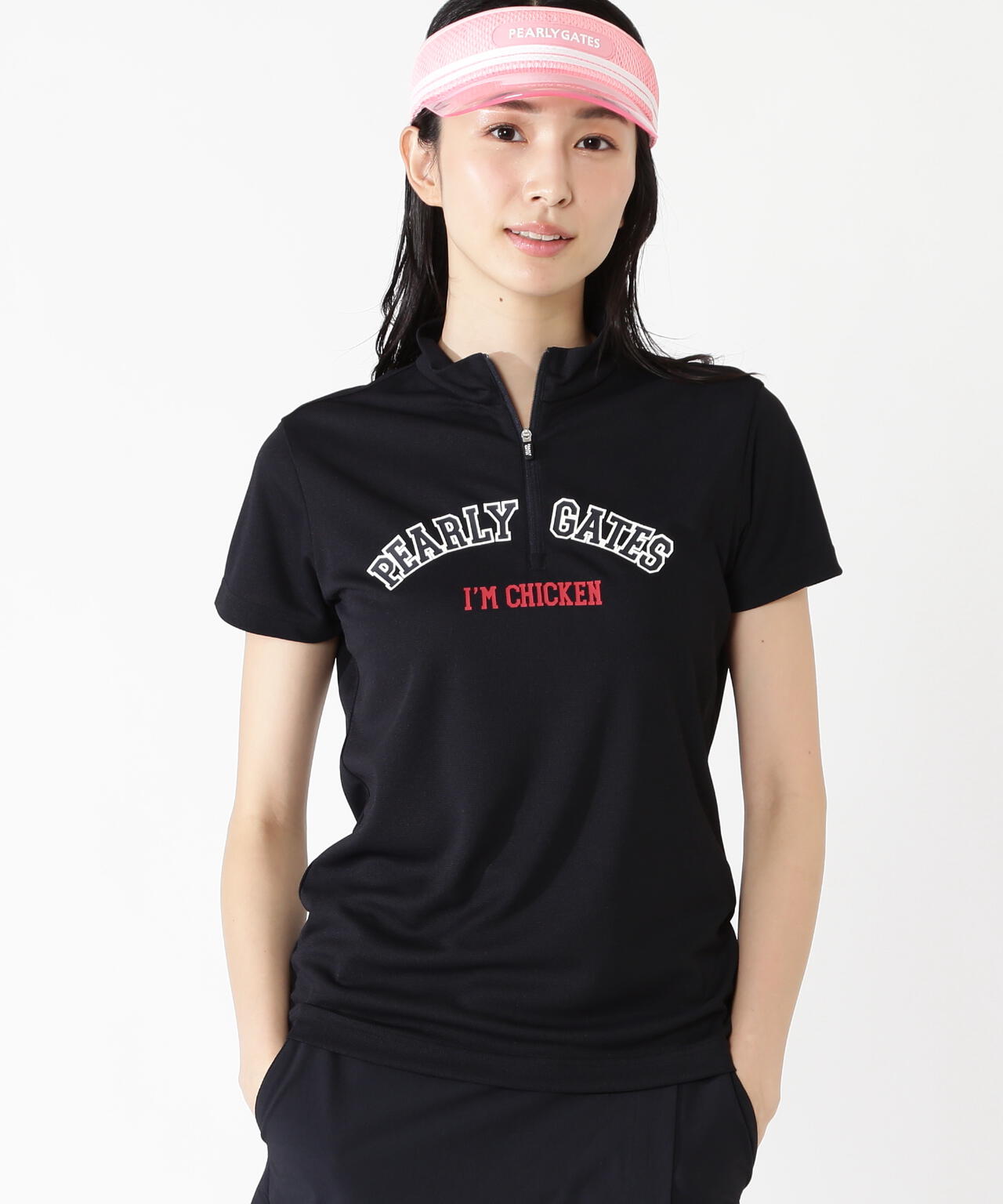 Peメッシュ半袖ハーフジップアップカットソー