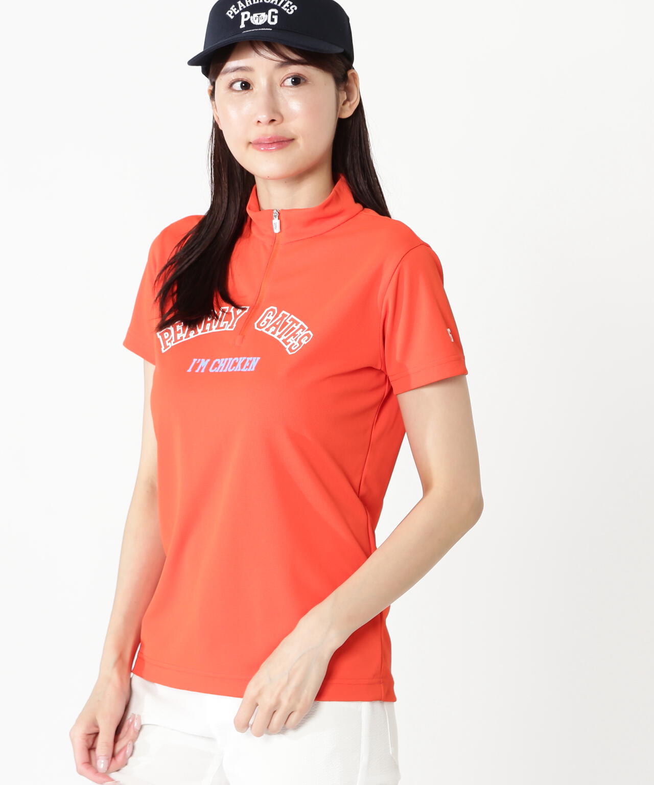 Peメッシュ半袖ハーフジップアップカットソー