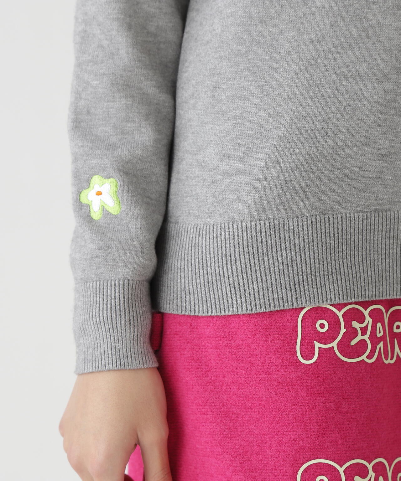 12G天竺×インターシャ クルーネックニットプルオーバー