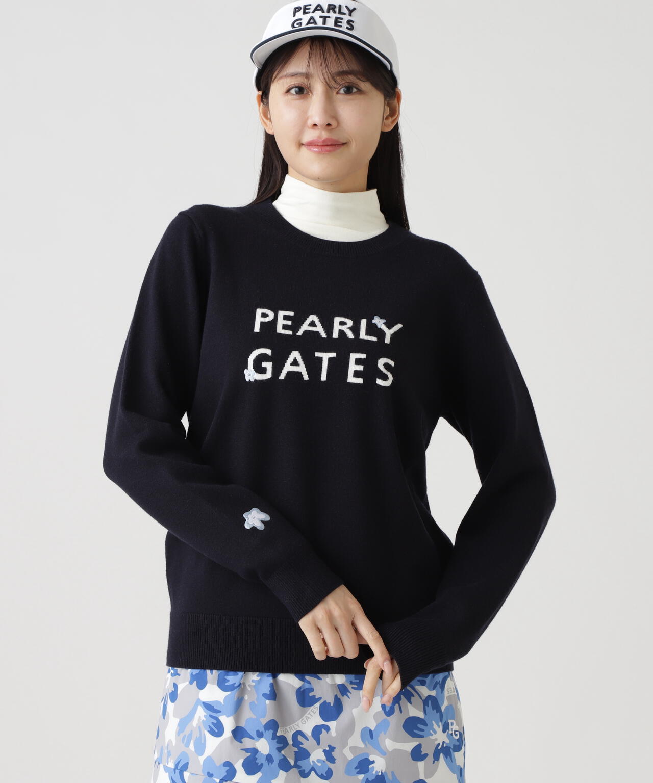 12G天竺×インターシャ クルーネックニットプルオーバー