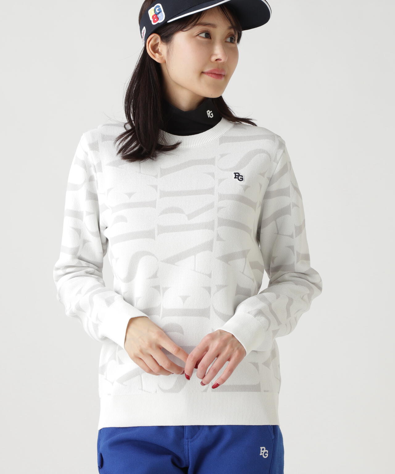 ダブルJQロゴ総柄クルーネックニットプルオーバー