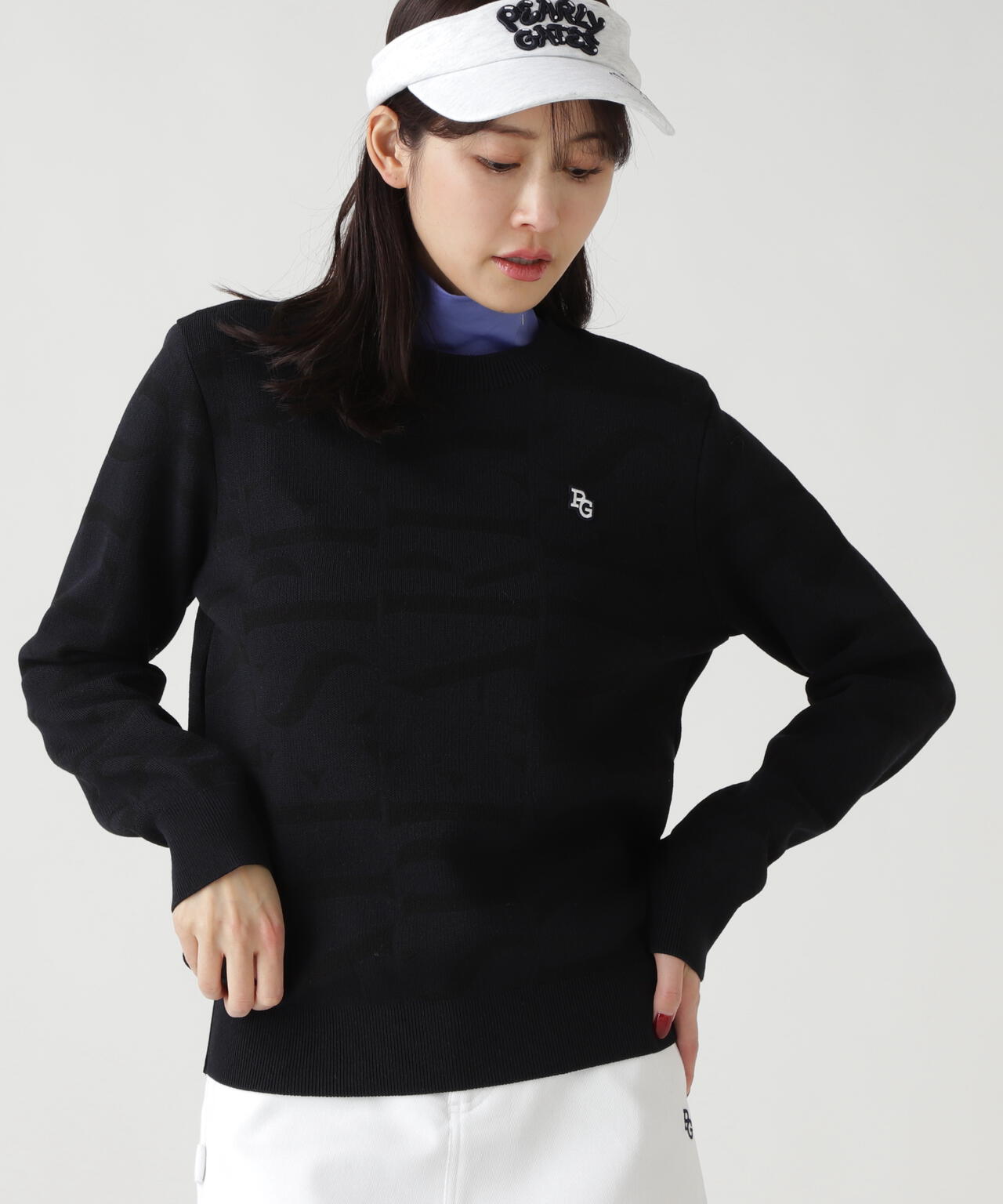 ダブルJQロゴ総柄クルーネックニットプルオーバー