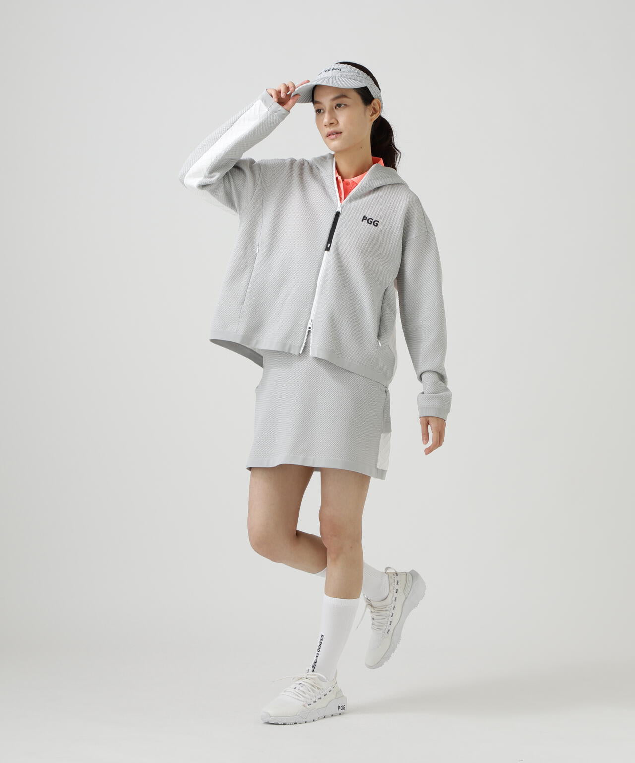 【PGG】【直営店舗&公式オンライン限定】ポリエステルヤーンmmフルジップフーディニットブルゾン (LADIES)