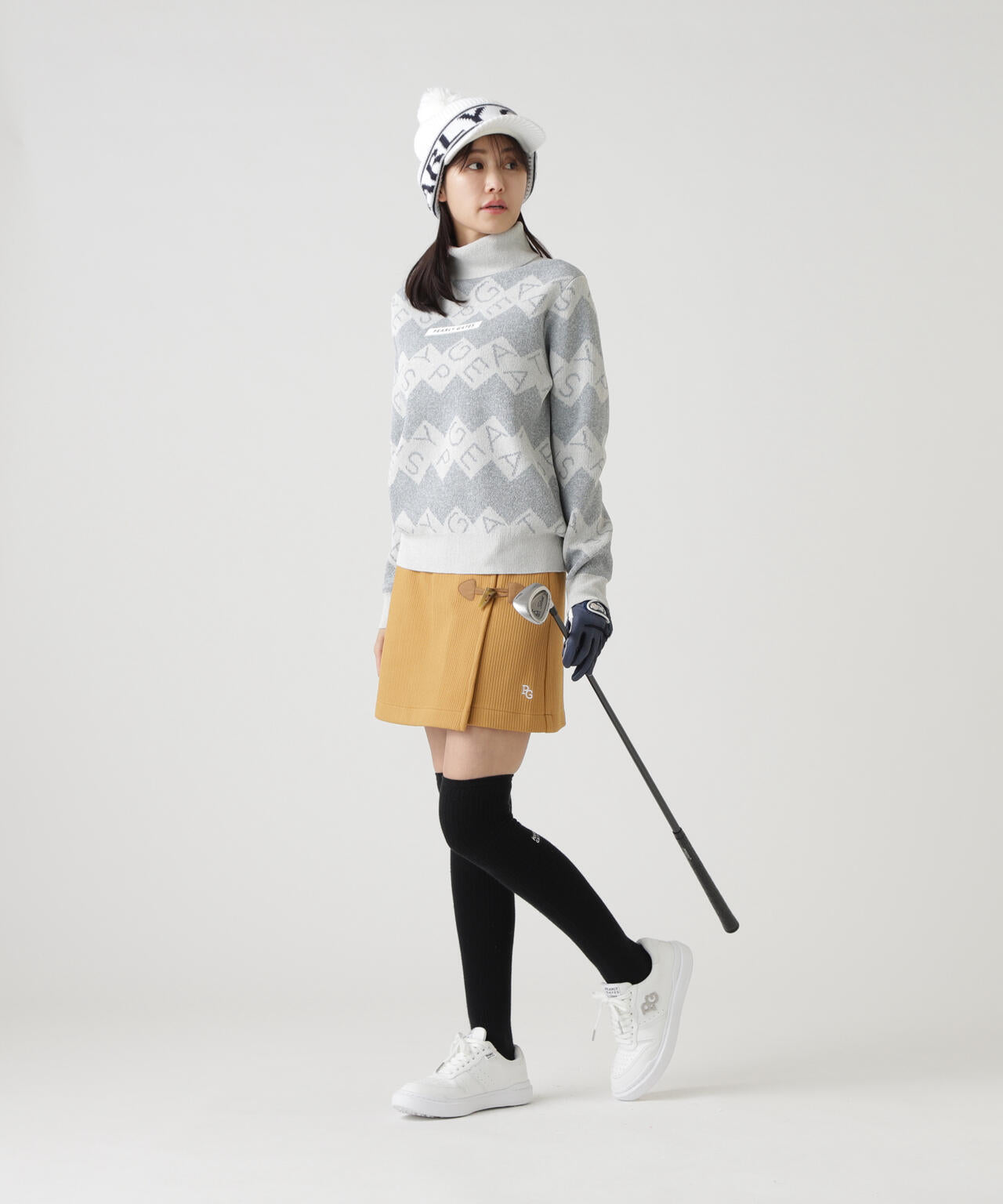 ダブルJQロゴギザボーダー柄タートルネックニットプルオーバー