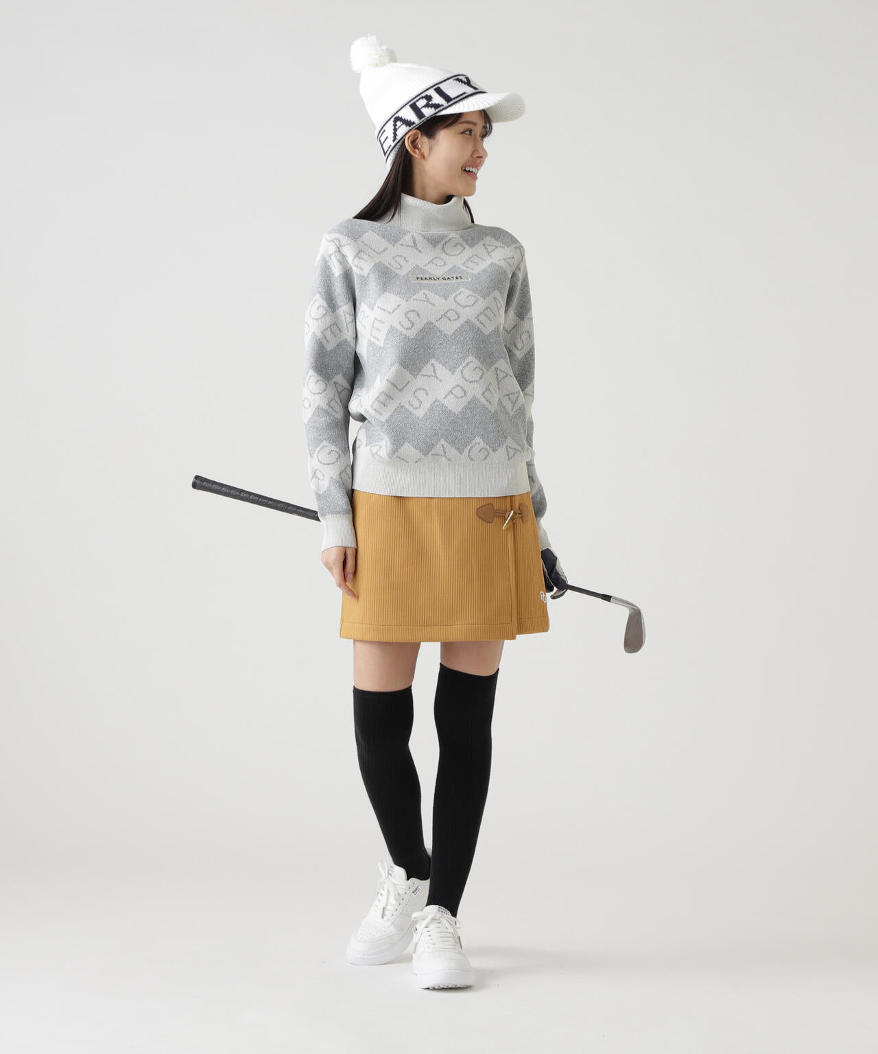 ダブルJQロゴギザボーダー柄タートルネックニットプルオーバー