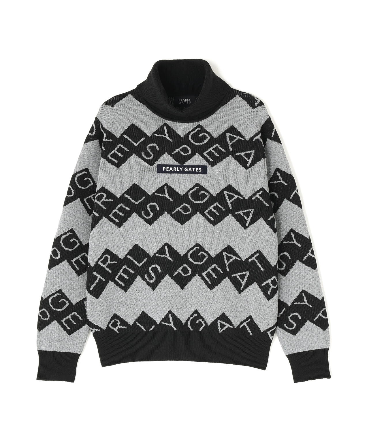 ダブルJQロゴギザボーダー柄タートルネックニットプルオーバー