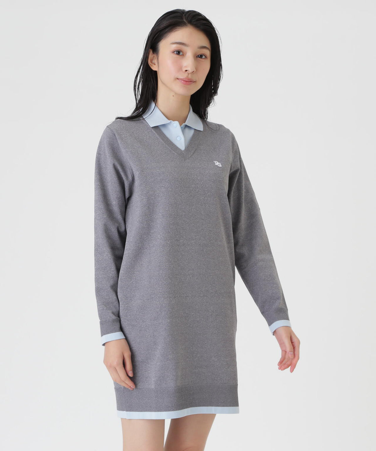 14G天竺レイヤード風ポロニットワンピース (WOMENS)