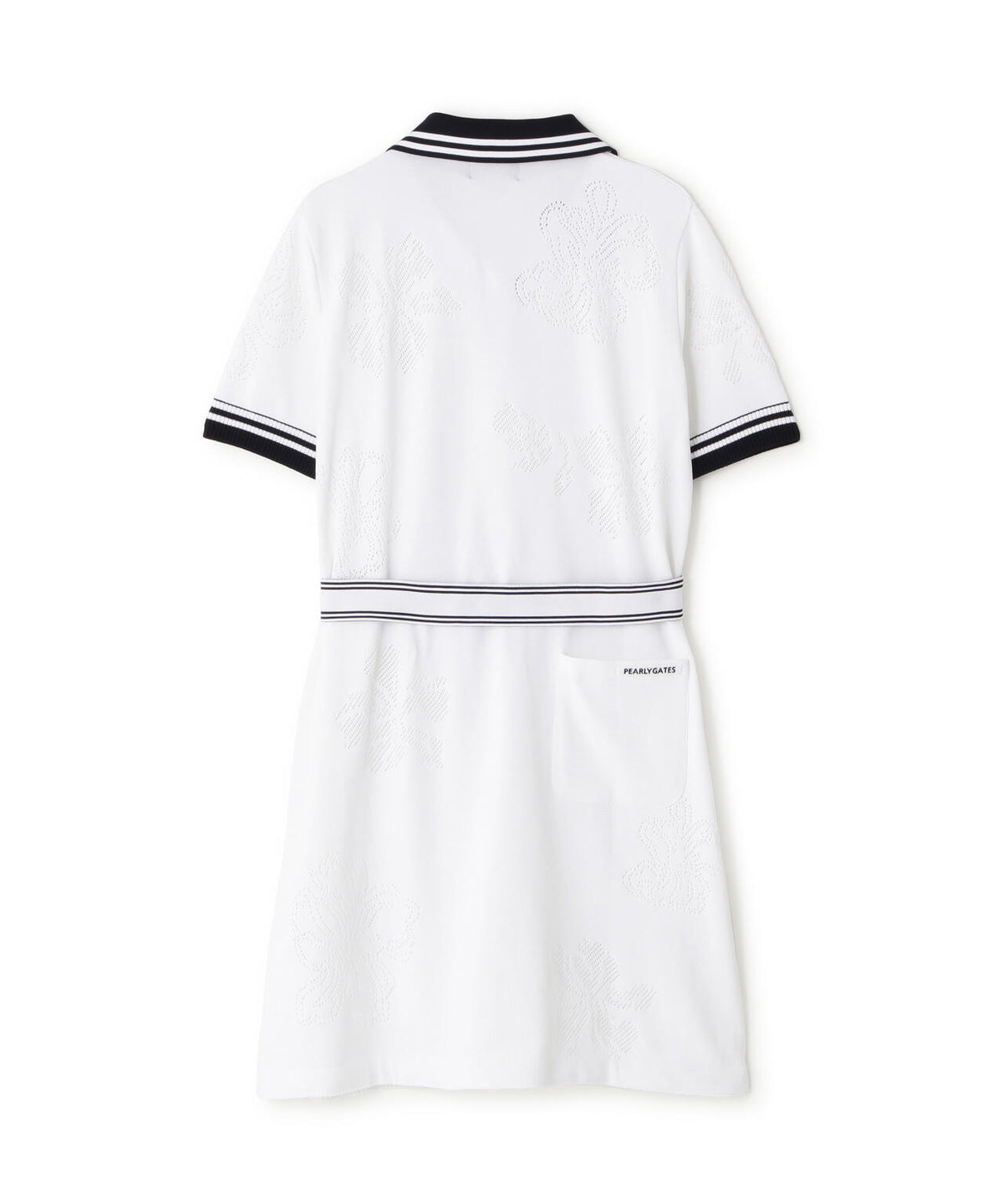 14G天竺×メッシュ花柄半袖ポロニットワンピース (WOMENS)