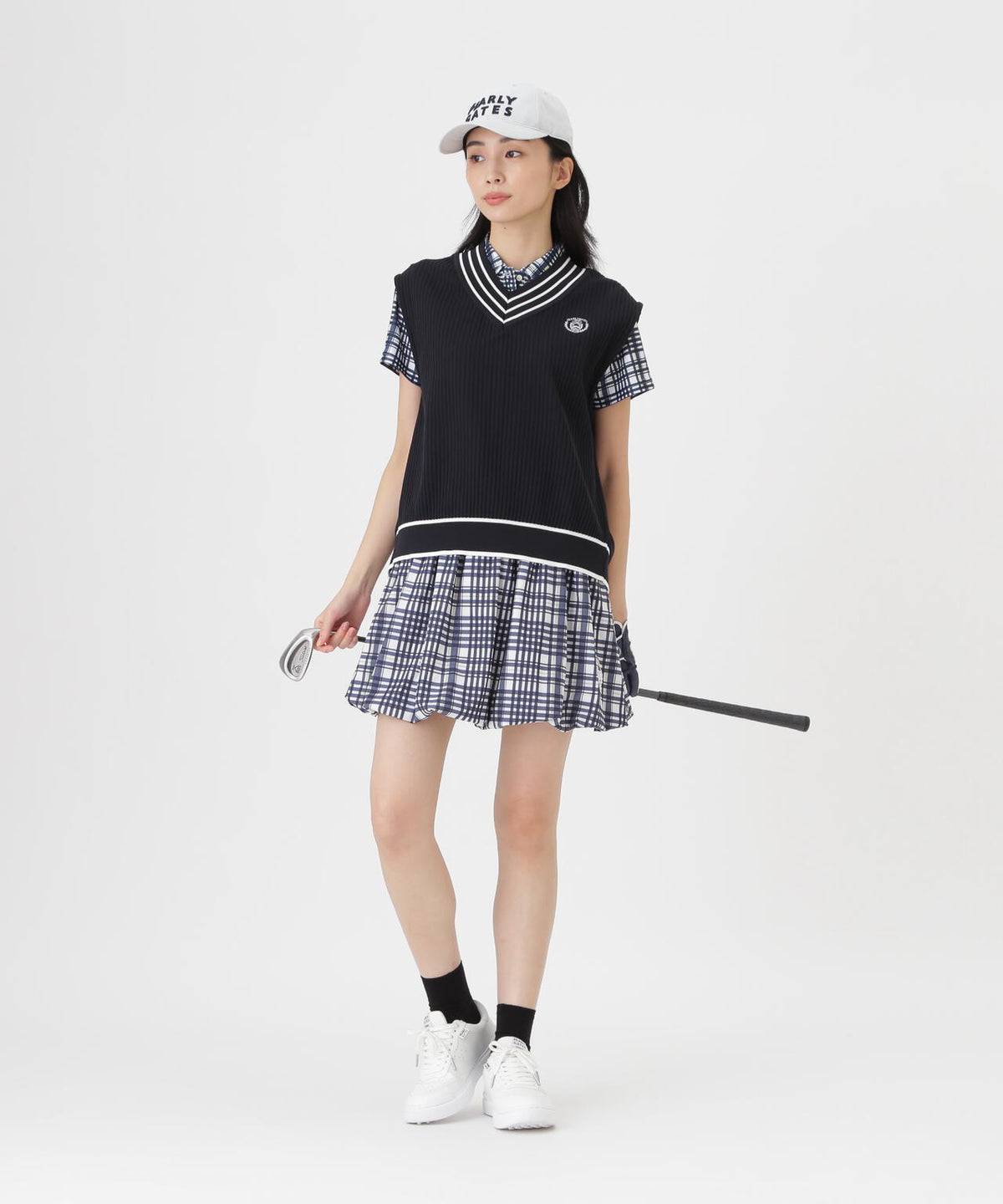Peストレッチトリコットメッシュスカート <チェック柄> (WOMENS)