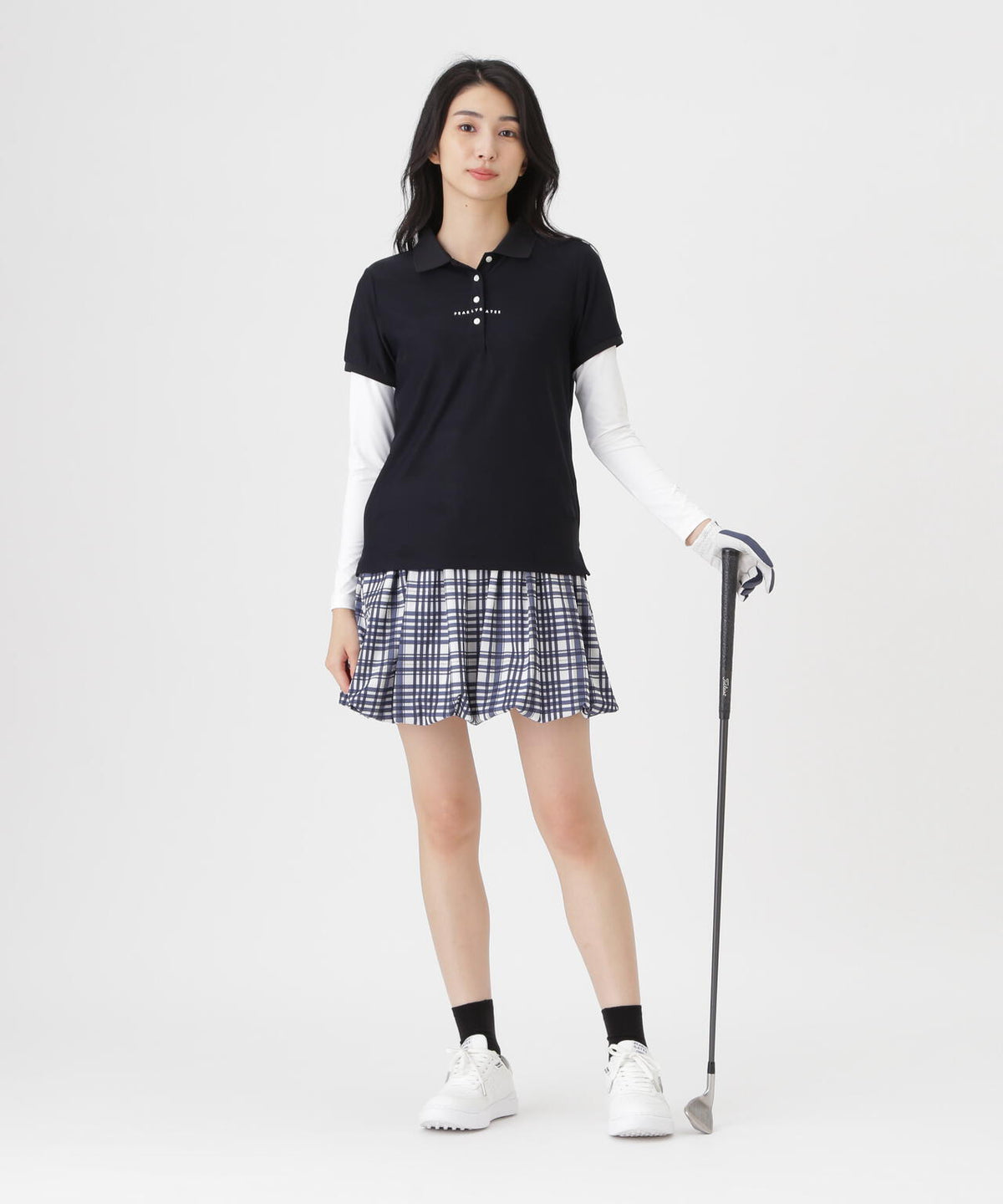 Peストレッチトリコットメッシュスカート <チェック柄> (WOMENS)