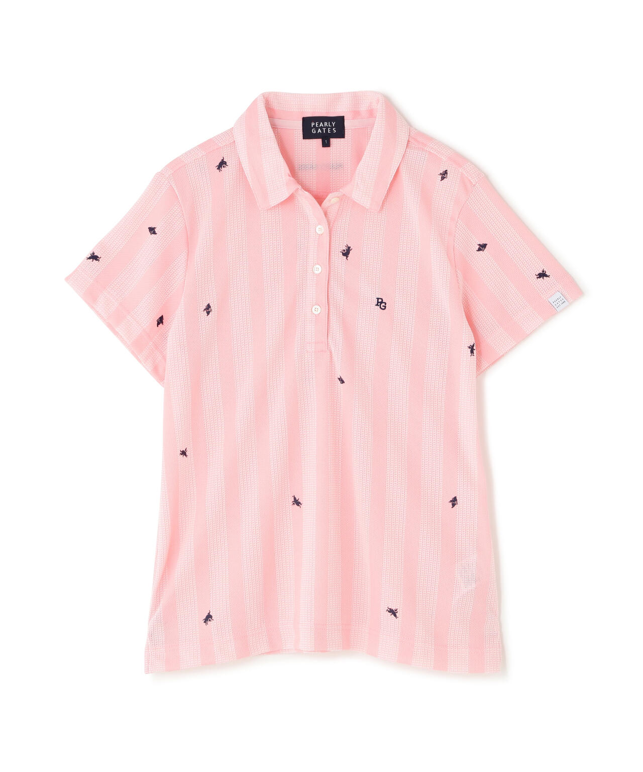 Peメッシュストライプニット半袖ポロシャツ (WOMENS)