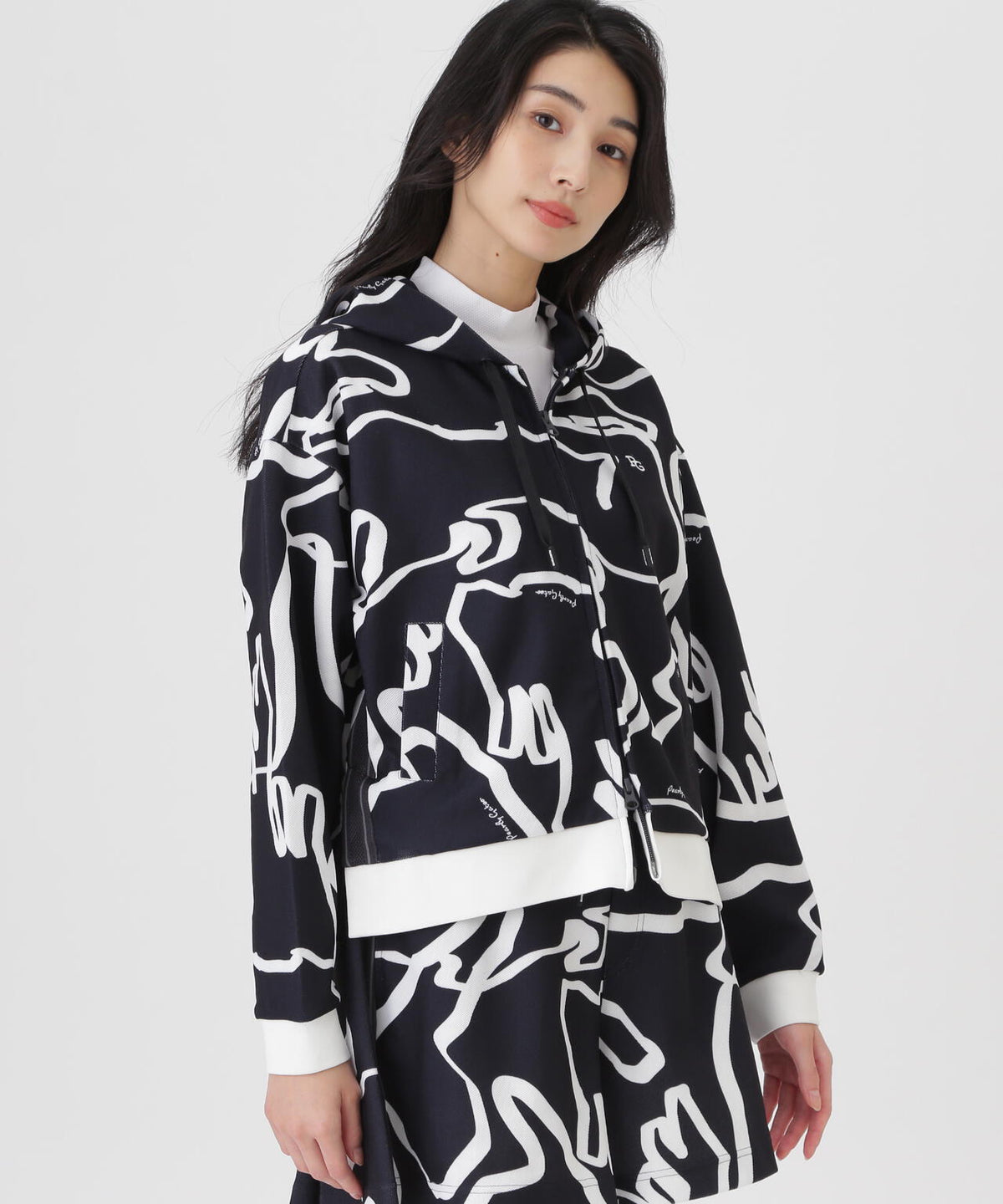 Wハニカムストレッチフルジップフーディ <変形ウサギ柄> (WOMENS)
