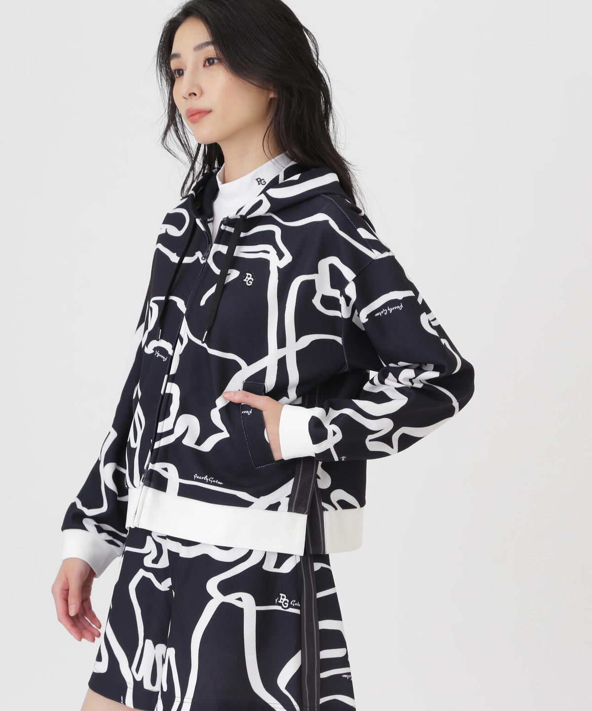 Wハニカムストレッチフルジップフーディ <変形ウサギ柄> (WOMENS)