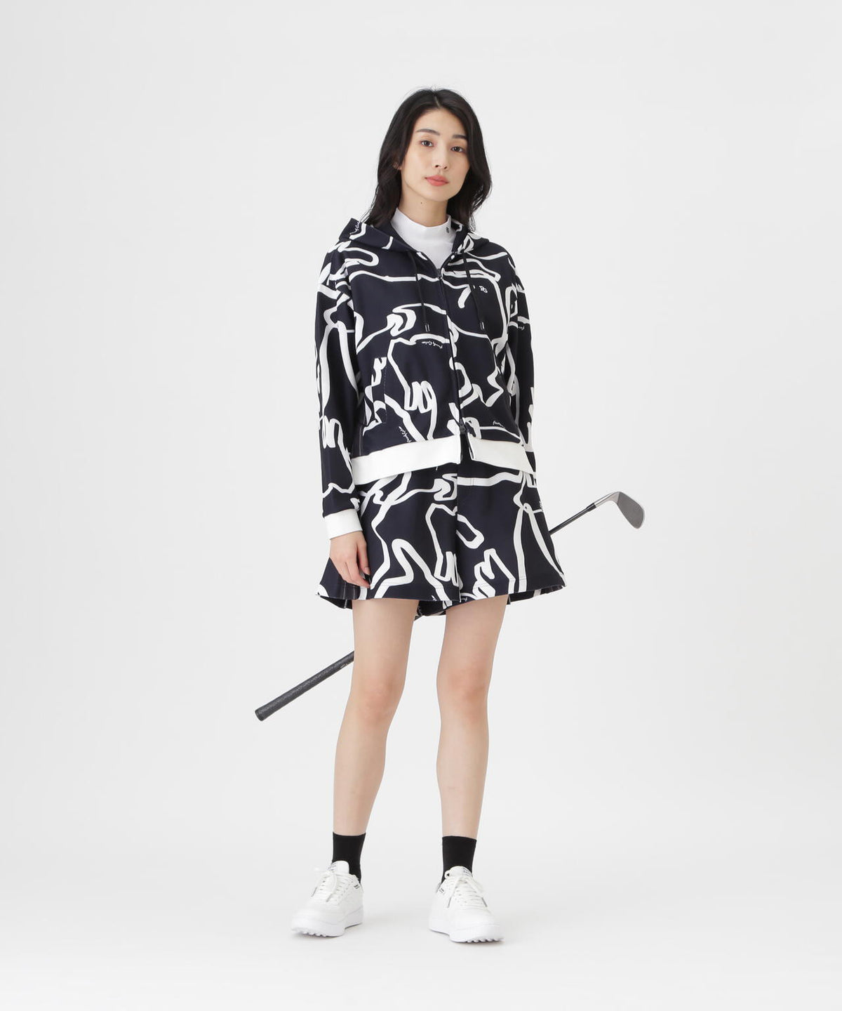Wハニカムストレッチフルジップフーディ <変形ウサギ柄> (WOMENS)