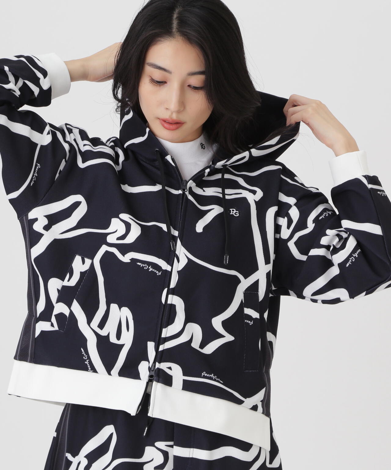Wハニカムストレッチフルジップフーディ ＜変形ウサギ柄＞ (WOMENS