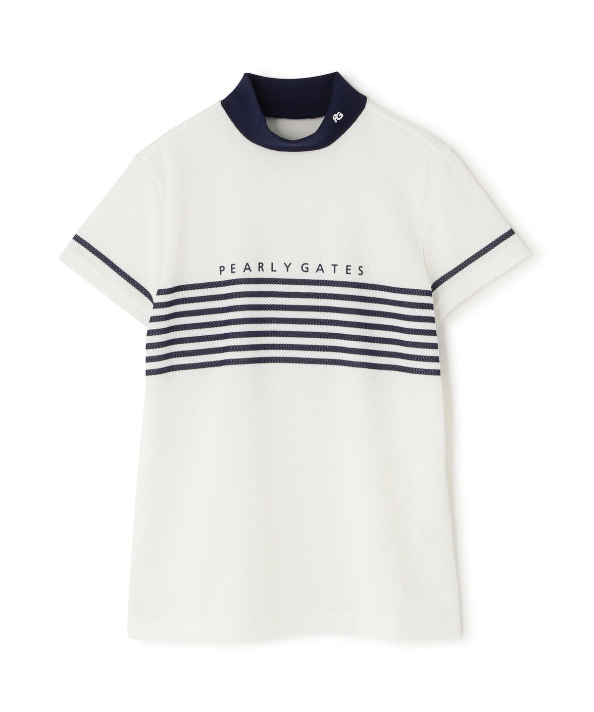 Peメッシュパネルボーダー半袖ハイネックカットソー (WOMENS)