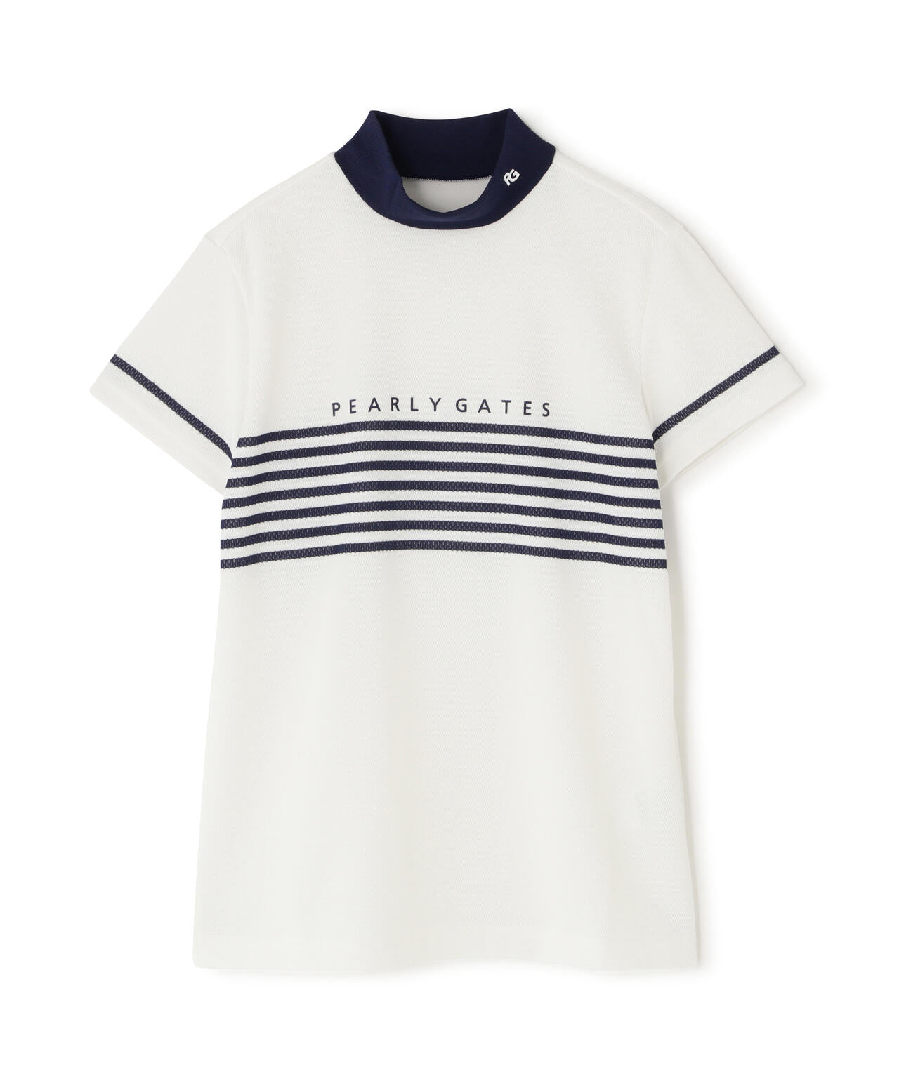 Peメッシュパネルボーダー半袖ハイネックカットソー (WOMENS)