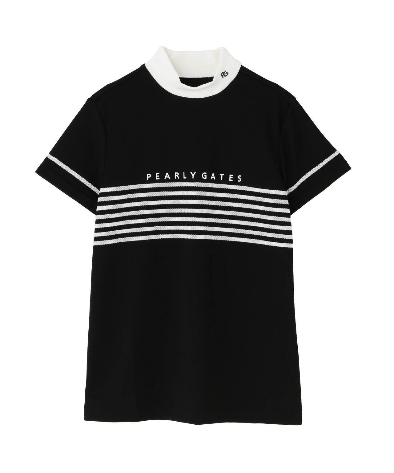 Peメッシュパネルボーダー半袖ハイネックカットソー (WOMENS)
