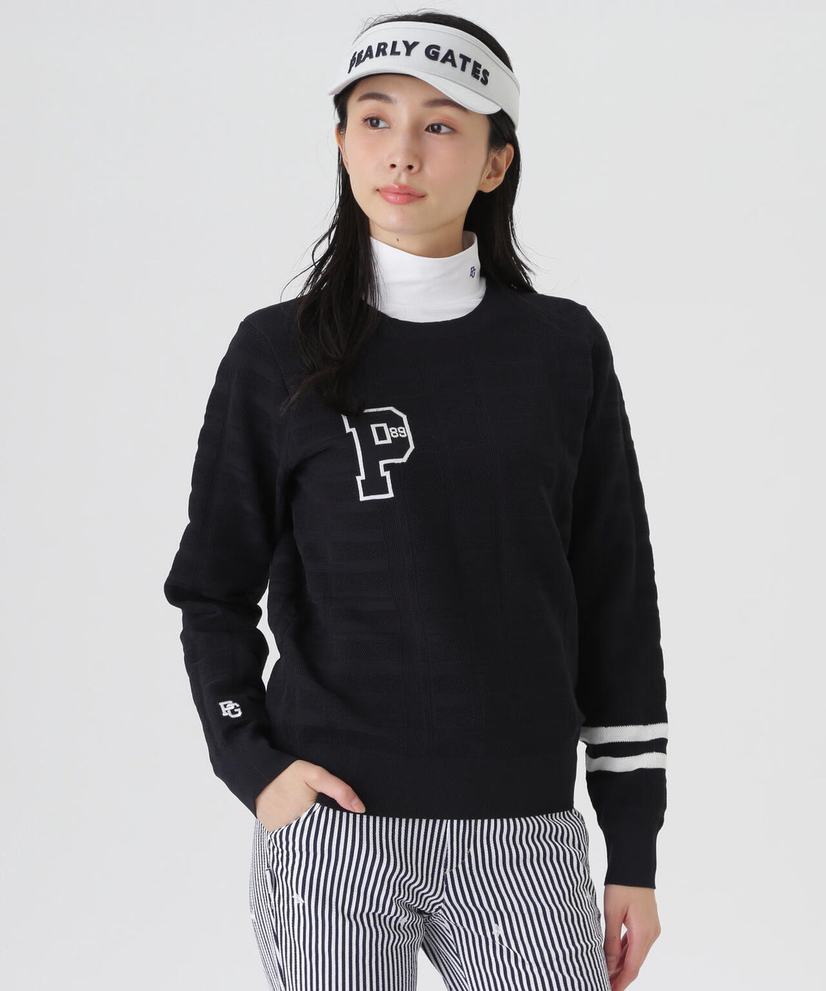 14G地柄ジャガードクルーネックニットプルオーバー (WOMENS)