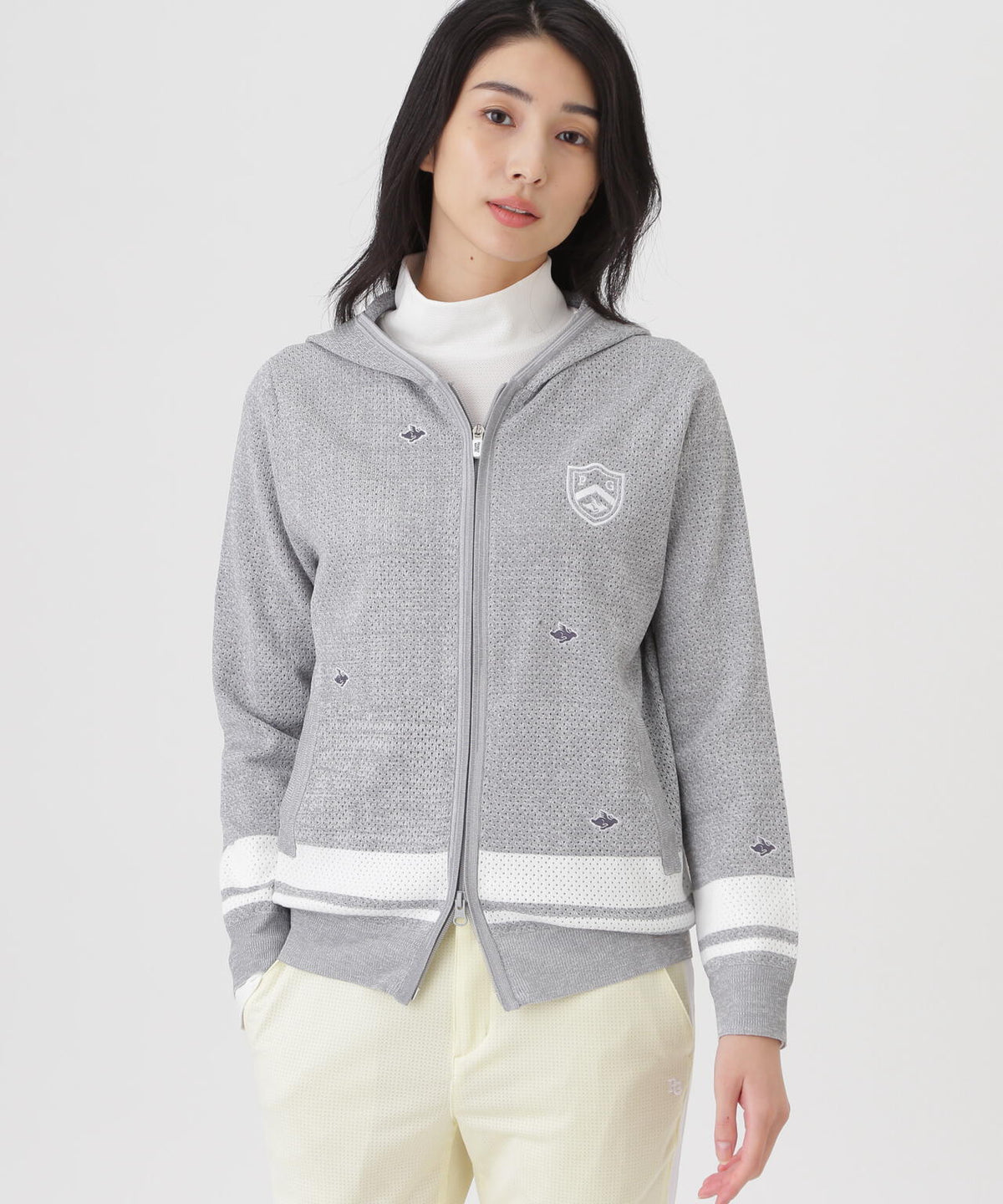 12Gフルジップニットフーディ <メッシュ柄> (WOMENS)
