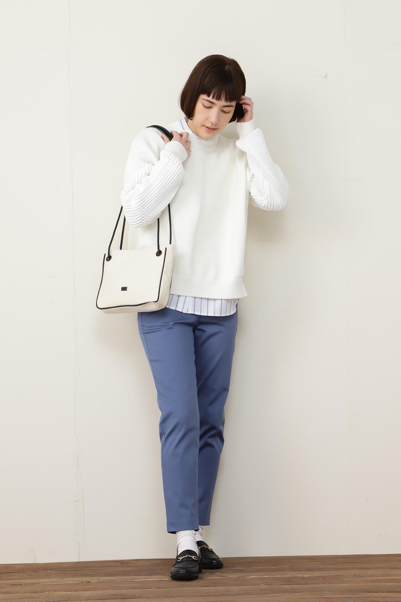 ピケストレッチテーパードパンツ