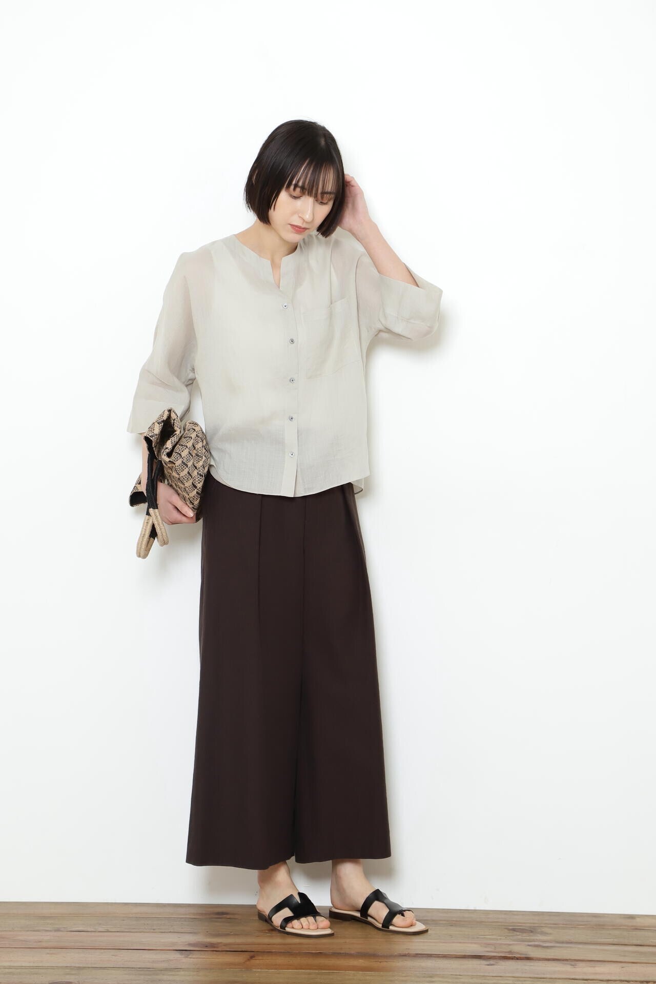 PEレーヨンリネンセミワイドパンツ