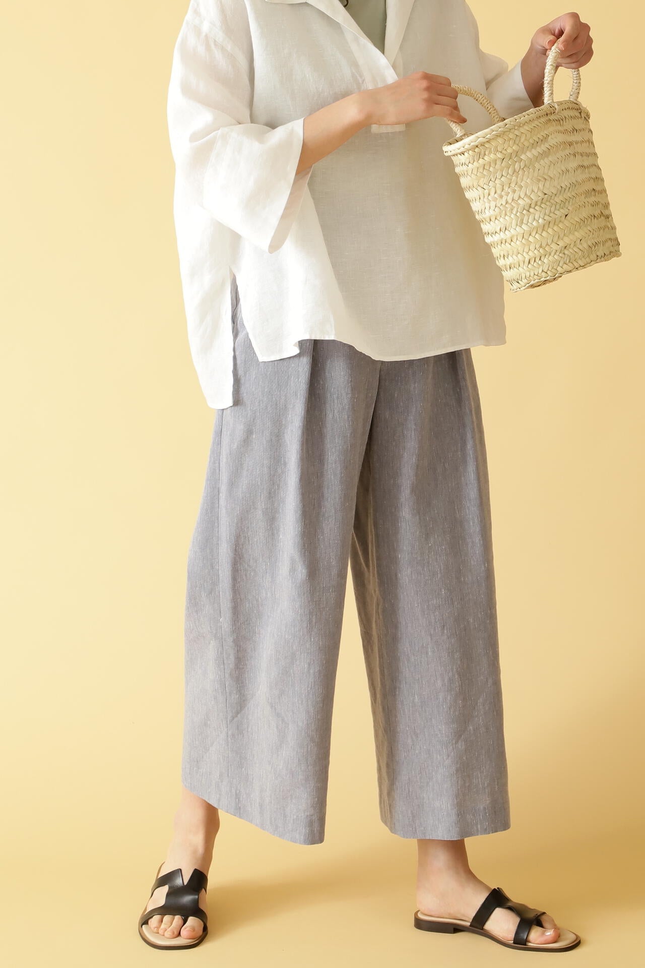 PEレーヨンリネンセミワイドパンツ