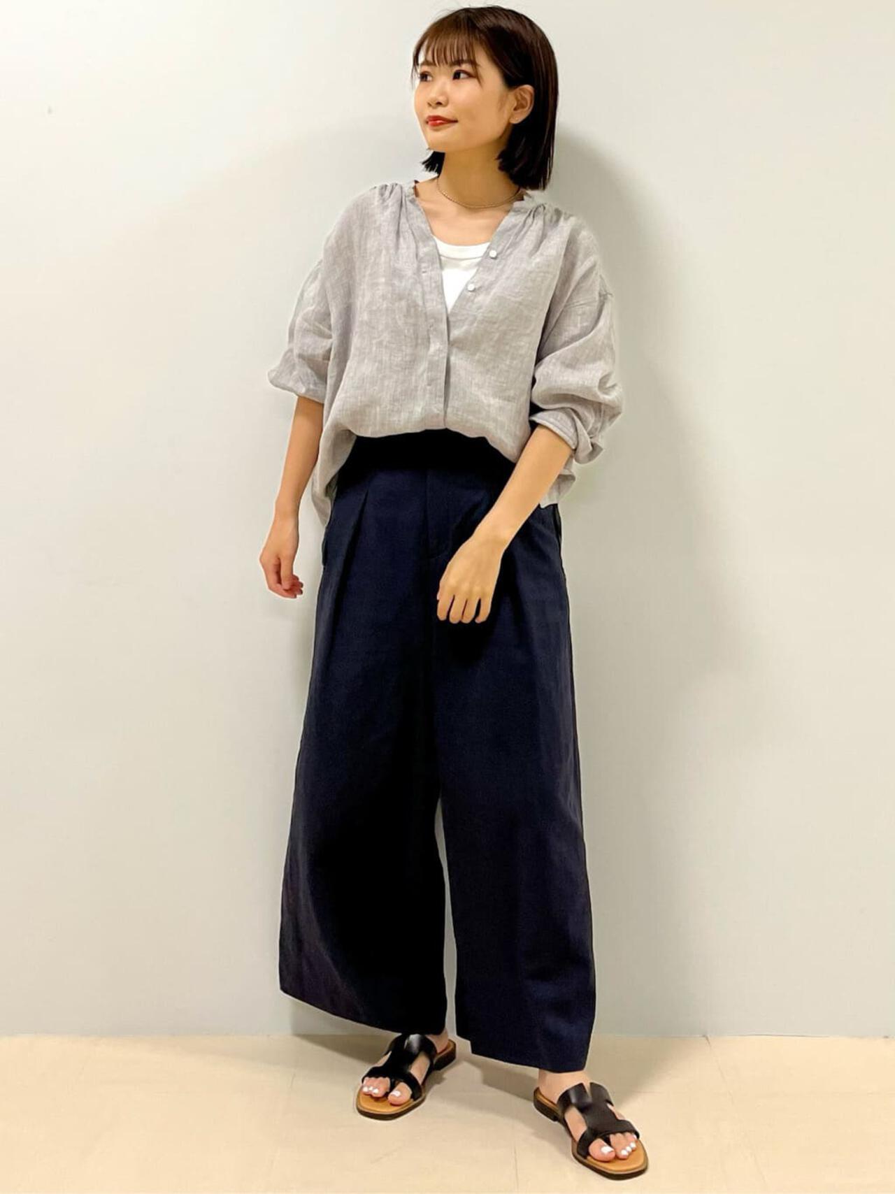 リネンコットンセミワイドパンツ